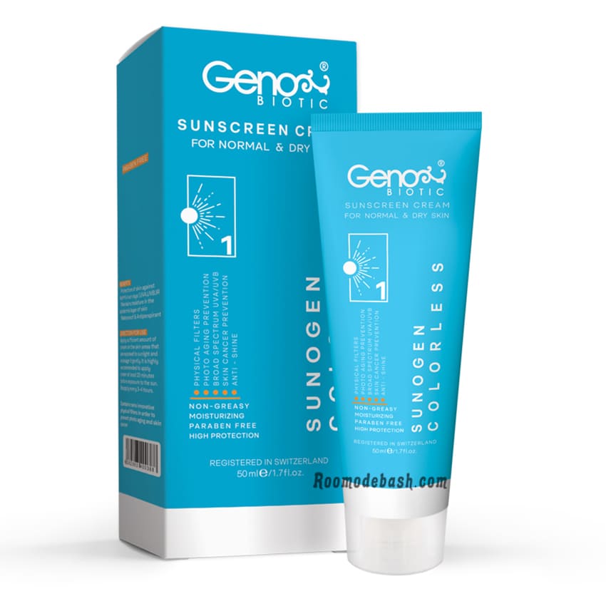 ضد آفتاب مناسب پوست خشک و معمولی بی رنگ ژنو بایوتیک SPF50