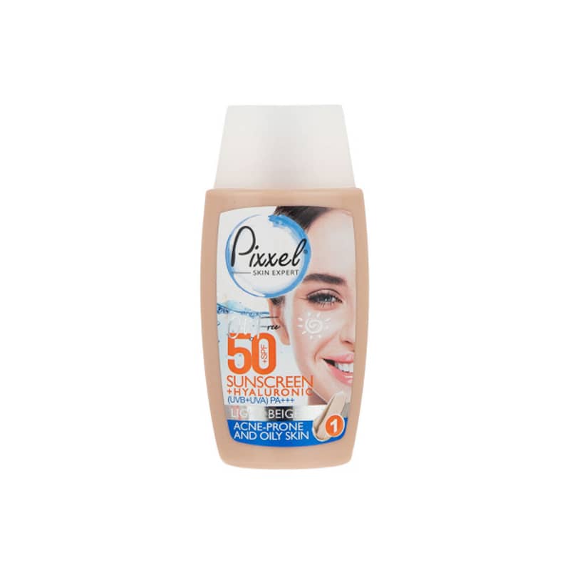کرم ضد آفتاب مناسب پوست چرب و مستعد جوش پیکسل SPF50+ بژ روشن