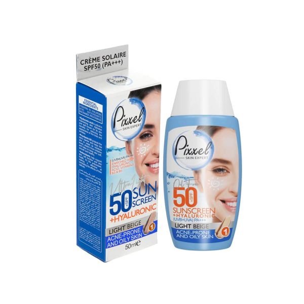 کرم ضد آفتاب مناسب پوست چرب و مستعد جوش پیکسل SPF50+ بژ روشن