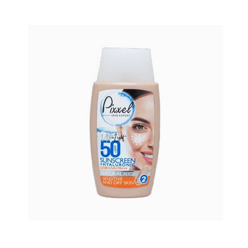 کرم ضد آفتاب مناسب پوست حساس و خشک پیکسل +SPF50 بژ طبیعی