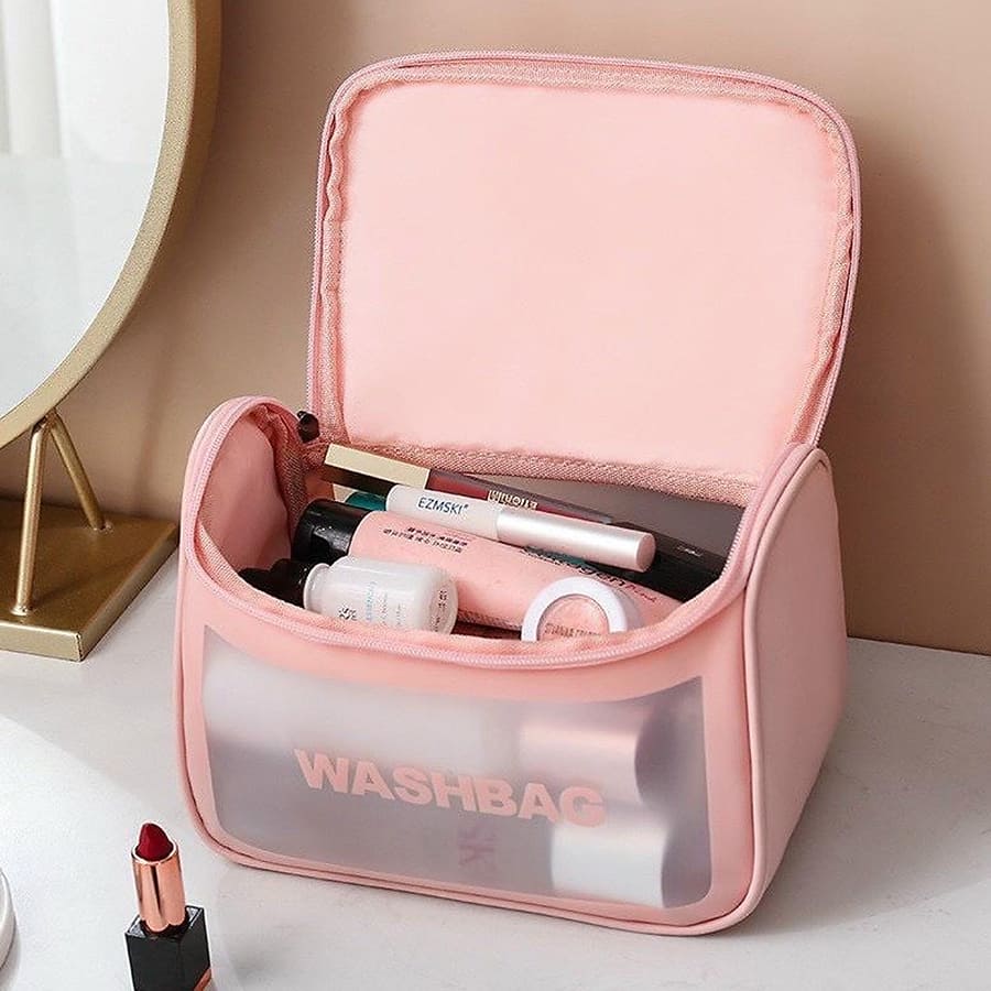 کیف لوازم آرایش زنانه صندوقی مدل WASHBAG رنگ صورتی